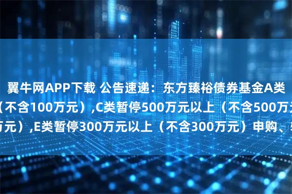 翼牛网APP下载 公告速递：东方臻裕债券基金A类暂停100万元以上（不含100万元）,C类暂停500万元以上（不含500万元）,E类暂停300万元以上（不含300万元）申购、转换转入、定期定额投资